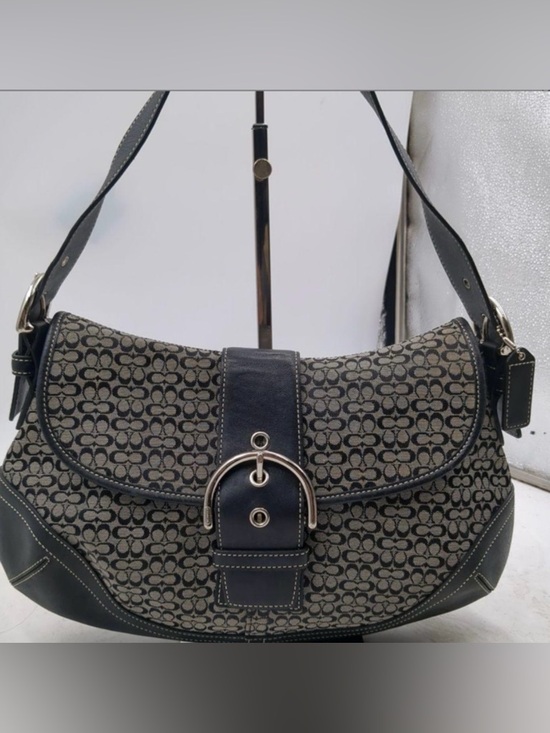Coach Handbags - Coach Vintage Soho Black Signature Canvas Shoulder Bag with Silver Hardware